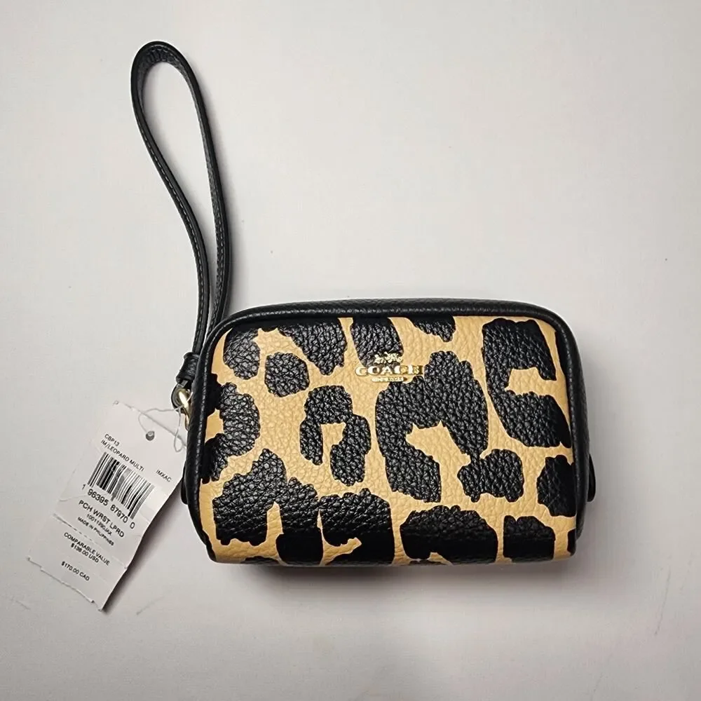 NWT Coach CBP13 Pouch Wristlet with Leopard Print